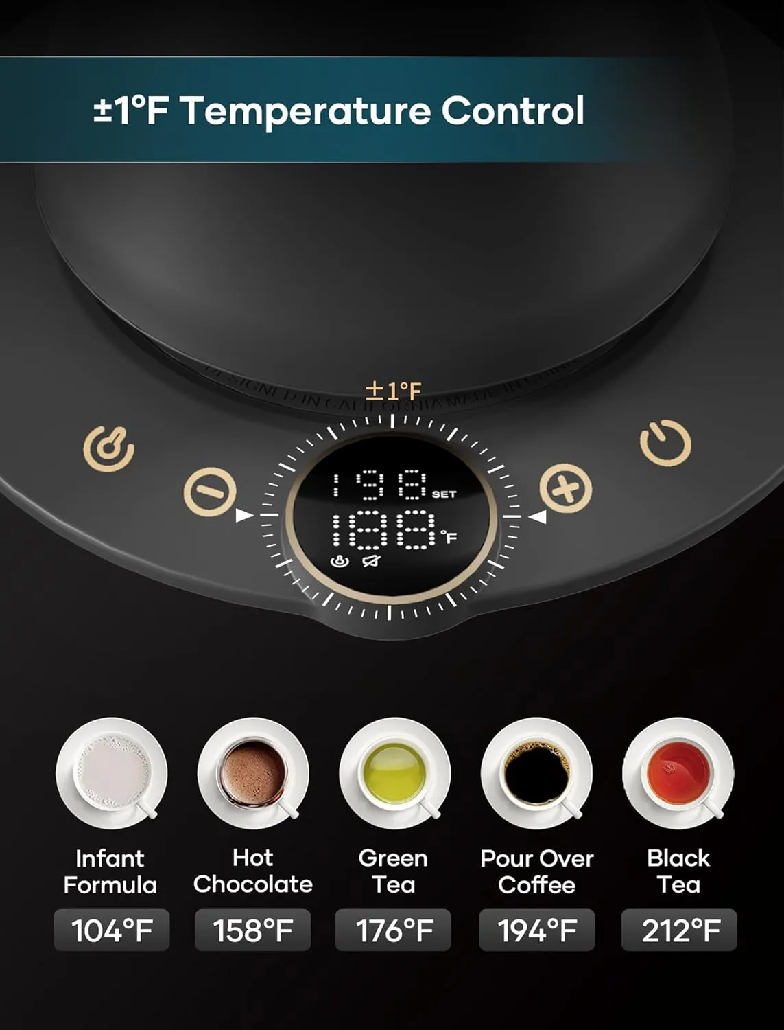 Electric Kettles, INTASTING Gooseneck Electric Kettle, ±1℉ Temperature Control, Stainless Steel Inner, Quick Heating, for Pour Over Coffee, Brew Tea, Boil Hot Water, 0.9L (Obsidian Black)