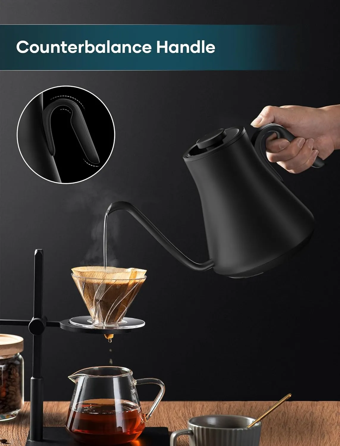 Electric Kettles, INTASTING Gooseneck Electric Kettle, ±1℉ Temperature Control, Stainless Steel Inner, Quick Heating, for Pour Over Coffee, Brew Tea, Boil Hot Water, 0.9L (Obsidian Black)