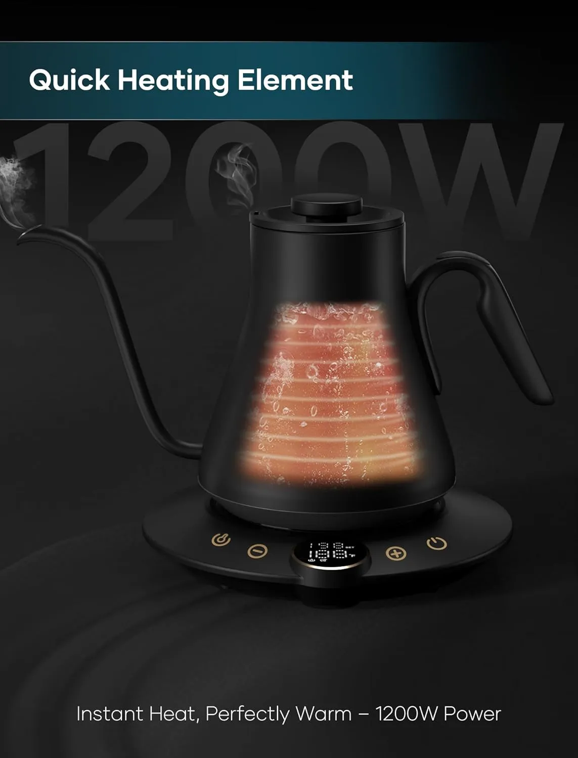 Electric Kettles, INTASTING Gooseneck Electric Kettle, ±1℉ Temperature Control, Stainless Steel Inner, Quick Heating, for Pour Over Coffee, Brew Tea, Boil Hot Water, 0.9L (Obsidian Black)
