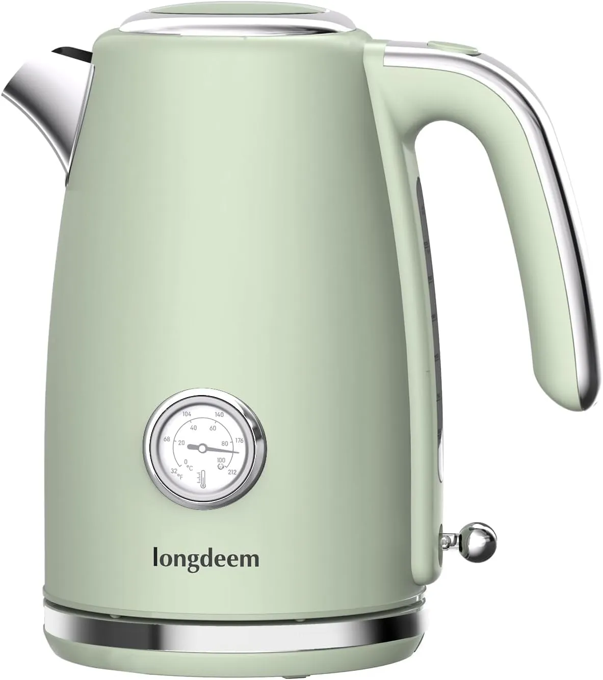 Electric Tea Kettle for Boiling Water, Wide Open Lid, Retro Green Stainless Steel with Thermometer, 1500W/1.7L for Coffee/Tea Brewing, Auto Shut Off & Boil Dry Protection, Cordless Swivel Base, Green