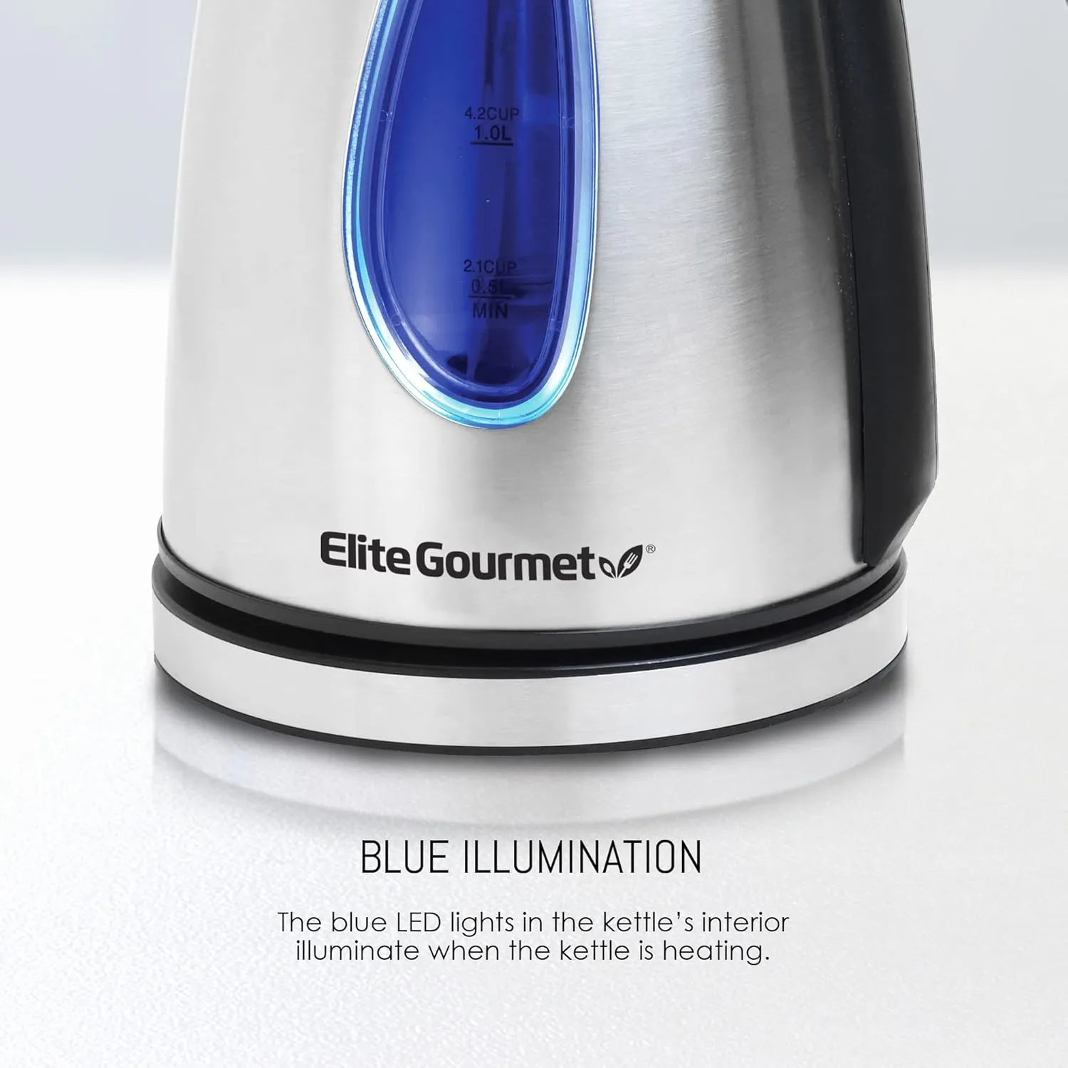 Elite Gourmet EKT-1271# Ultimate 1.7 Liter Electric Kettle – Stainless Steel Design & Cordless 360° Base, Stylish Blue LED Interior, Handy Auto Shut-Off Function – Quickly Boil Water For Tea & More