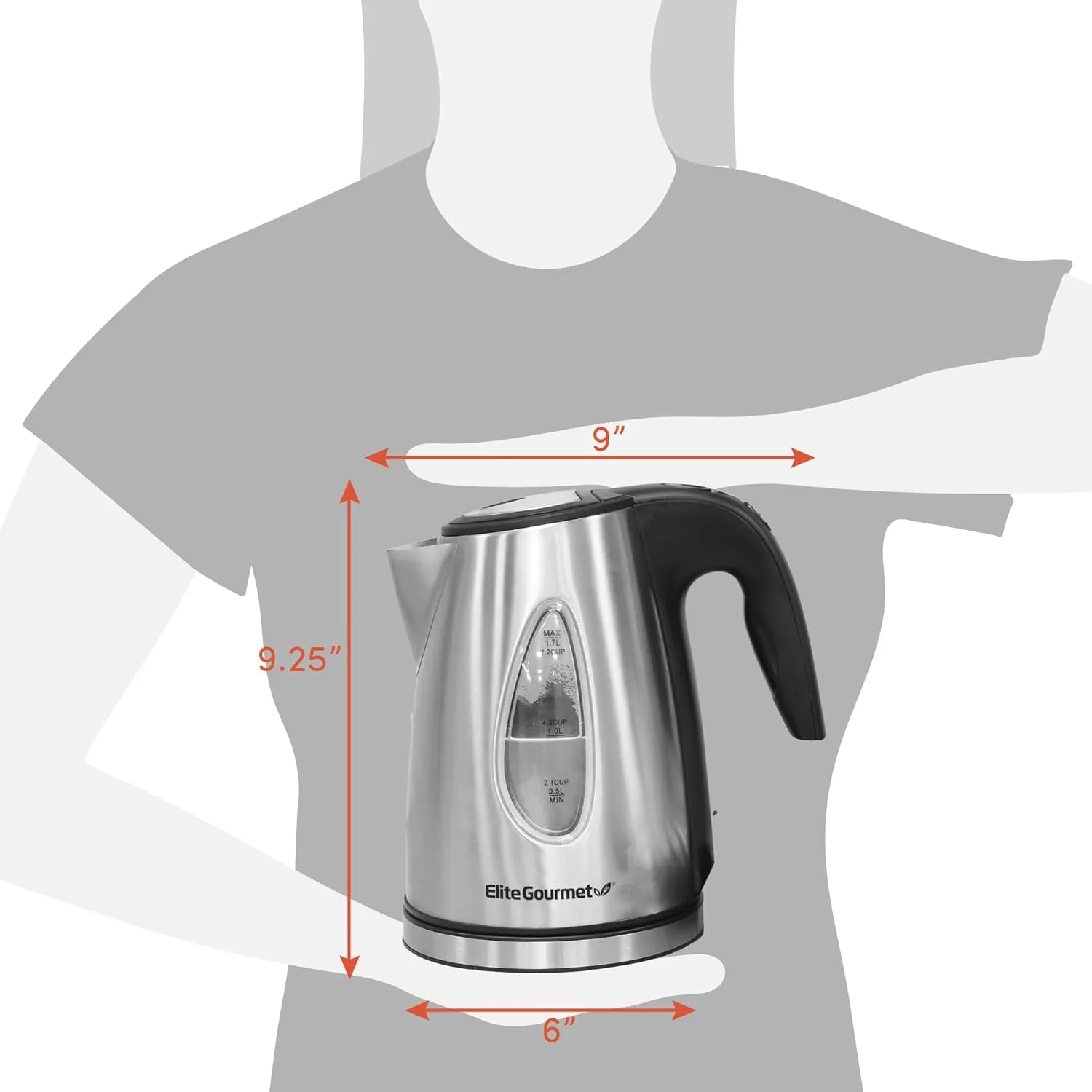 Elite Gourmet EKT-1271# Ultimate 1.7 Liter Electric Kettle – Stainless Steel Design & Cordless 360° Base, Stylish Blue LED Interior, Handy Auto Shut-Off Function – Quickly Boil Water For Tea & More