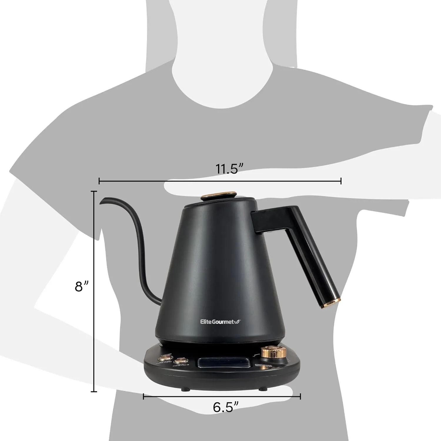 Elite Gourmet EKT3001 1L Digital Water Kettle, 304 Stainless Steel Interior, Programmed Temperatures, Keep Warm Function, Cordless, 360° Base, Auto Off & Audible Indicator, Matte Black