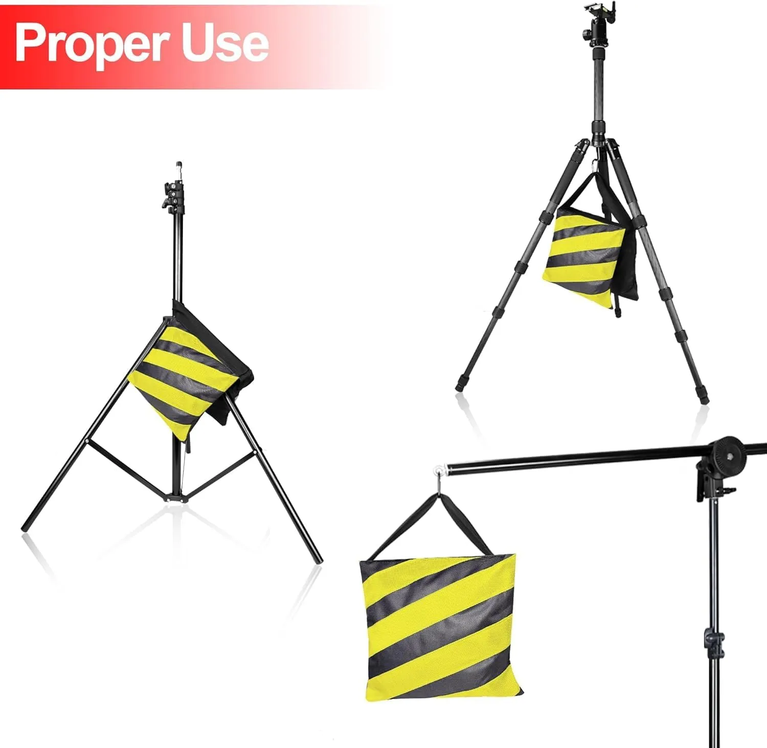EMART 4 Packs Sand Bags Heavy Duty Sandbags Photography Accessories with 6 Spring Clamps for Backdrop Stand, Light Stand, Photo Tripod, Canopy Weights, Party Pop Up Tent, Fishing, Camping-Yellow