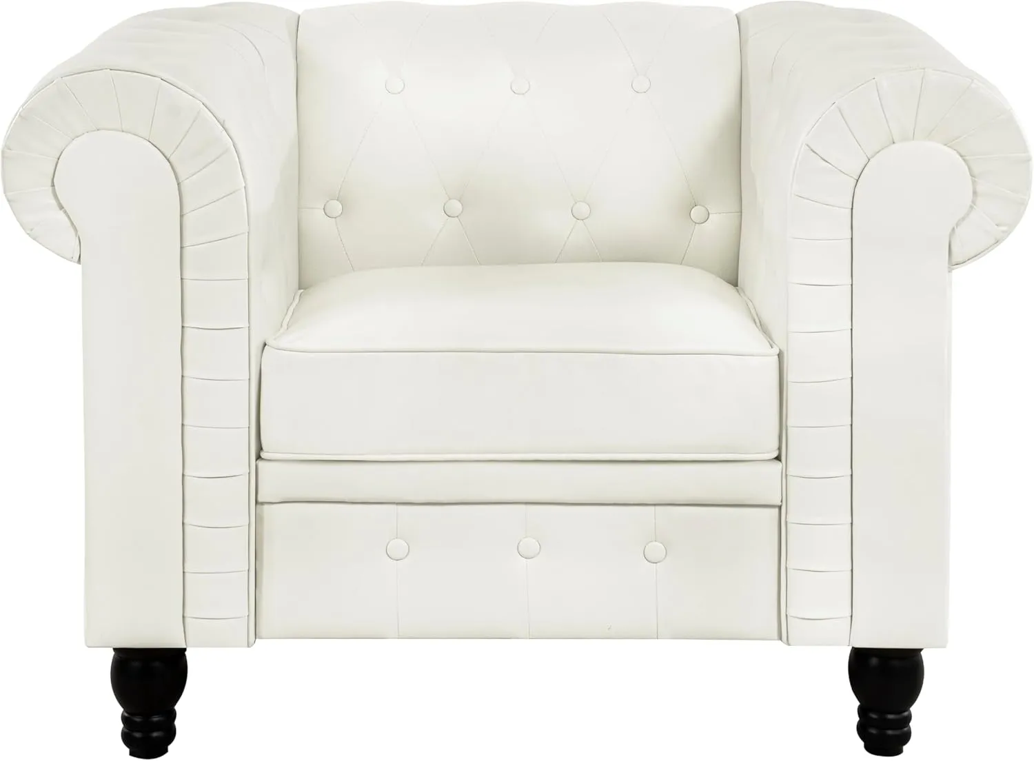 Emery Chesterfield 3 Piece Living Room Sectional Sofa Set Rolled Arms, Tufted Cushion Sofas for Living Room Set Includes Sofa, Loveseat Couch, Accent Arm Chair / Easy Tool-Free Assembly – Off White