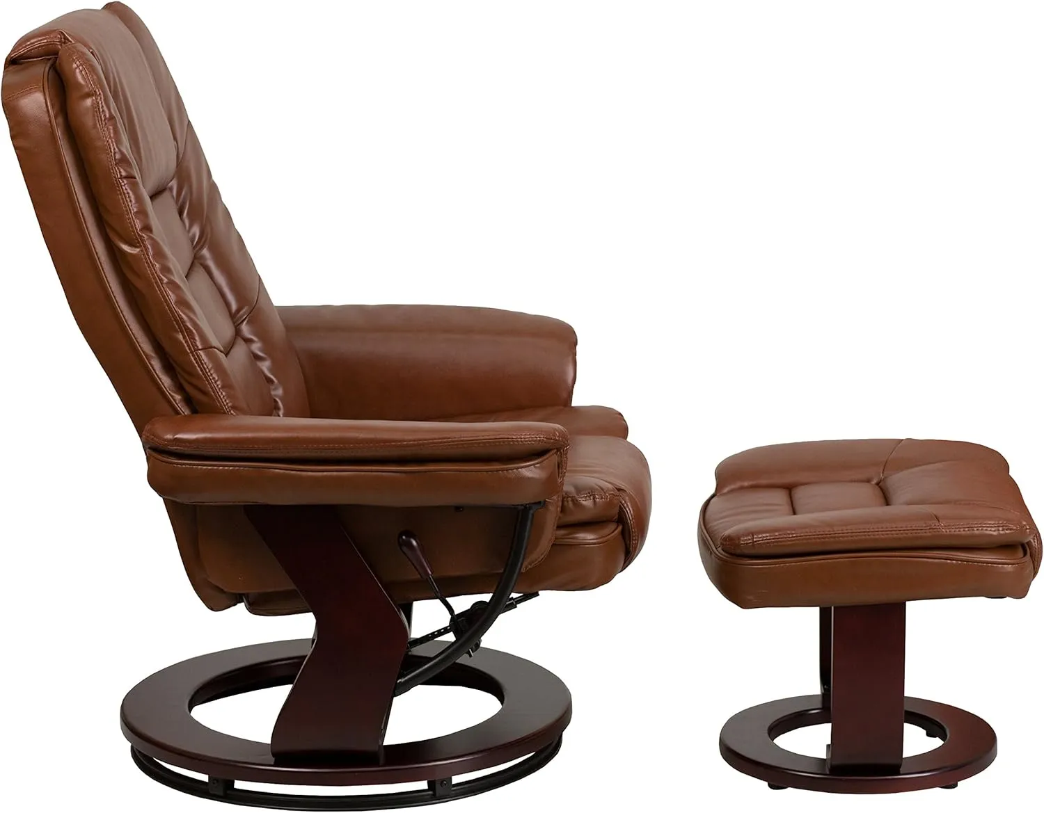 EMMA   OLIVER Multi-Position Stitched Recliner/Ottoman with Swivel Base in Vintage LeatherSoft