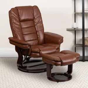EMMA   OLIVER Multi-Position Stitched Recliner/Ottoman with Swivel Base in Vintage LeatherSoft