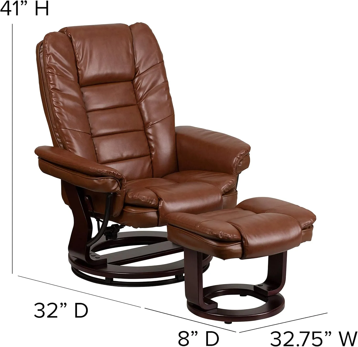 EMMA   OLIVER Multi-Position Stitched Recliner/Ottoman with Swivel Base in Vintage LeatherSoft