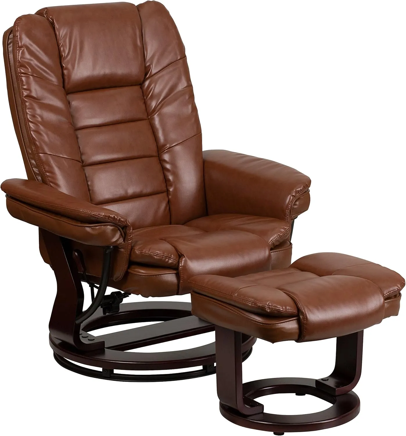 EMMA   OLIVER Multi-Position Stitched Recliner/Ottoman with Swivel Base in Vintage LeatherSoft