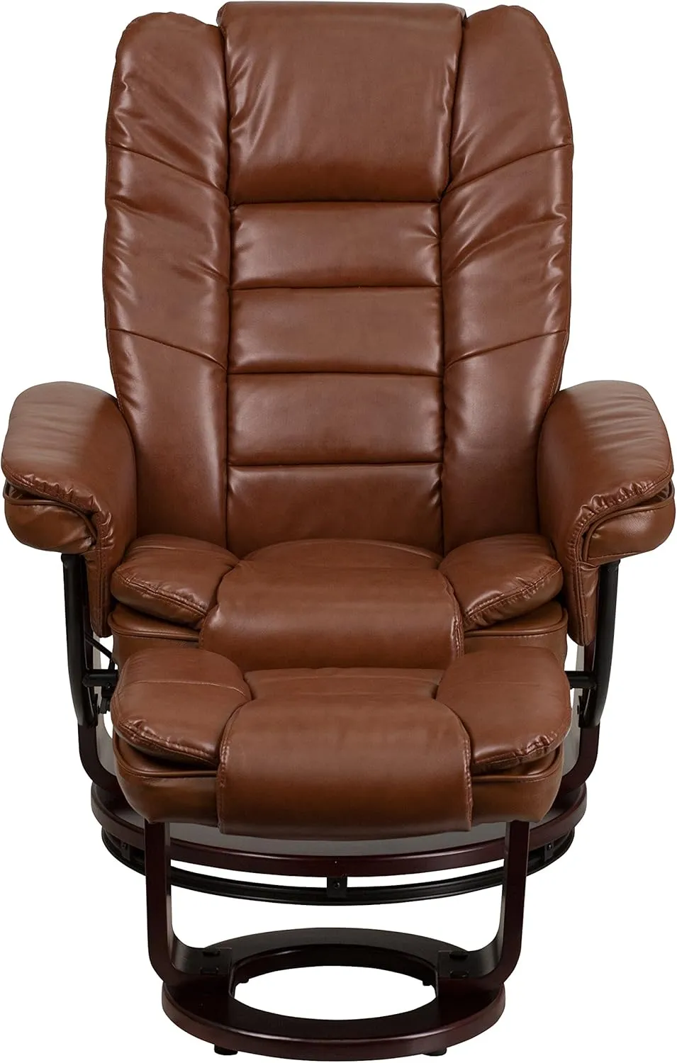 EMMA   OLIVER Multi-Position Stitched Recliner/Ottoman with Swivel Base in Vintage LeatherSoft