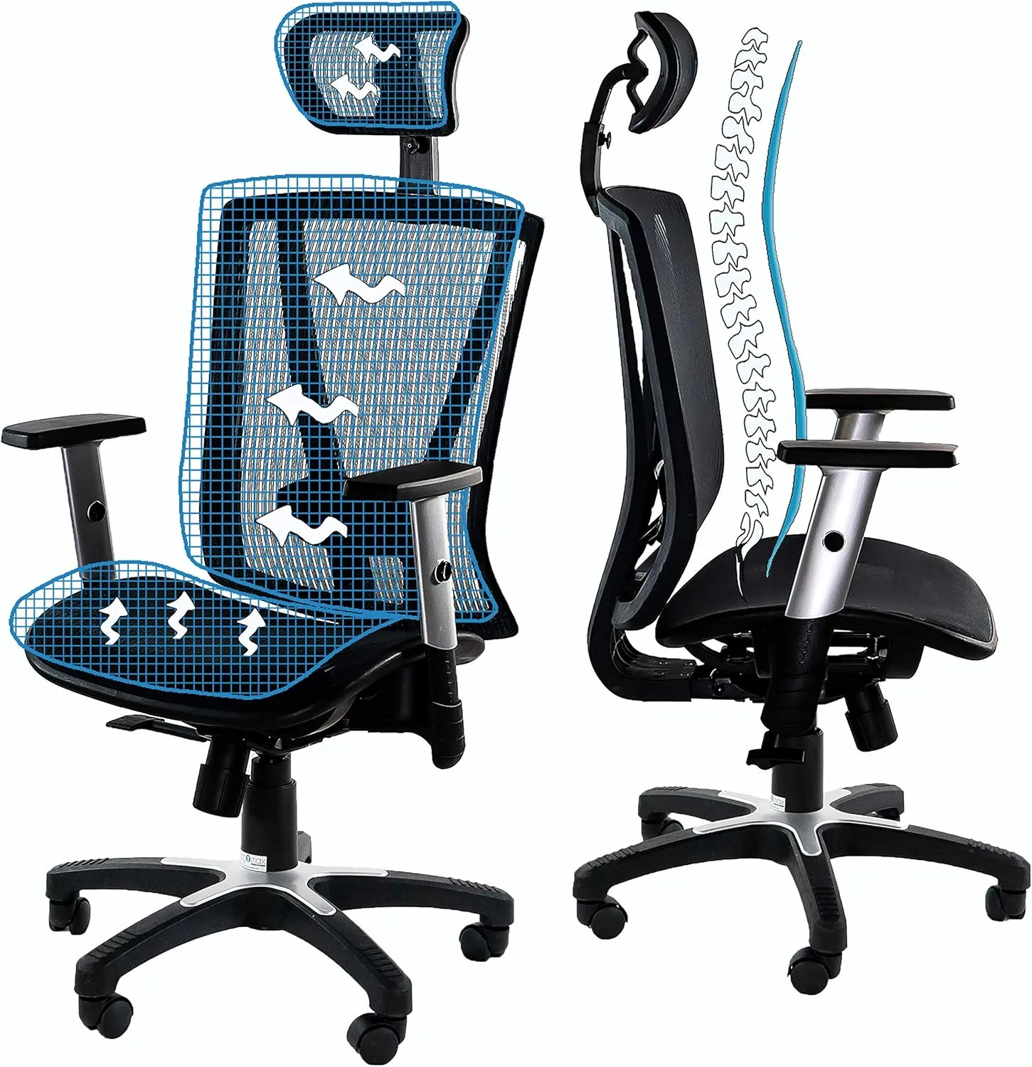ErgoMax, MSH112BL Ergonomic Height Adjustable Home Office All Mesh Desk Chair, Lumbar Support & Back Relief Breathable Chair, 53 Inch Max, Blue