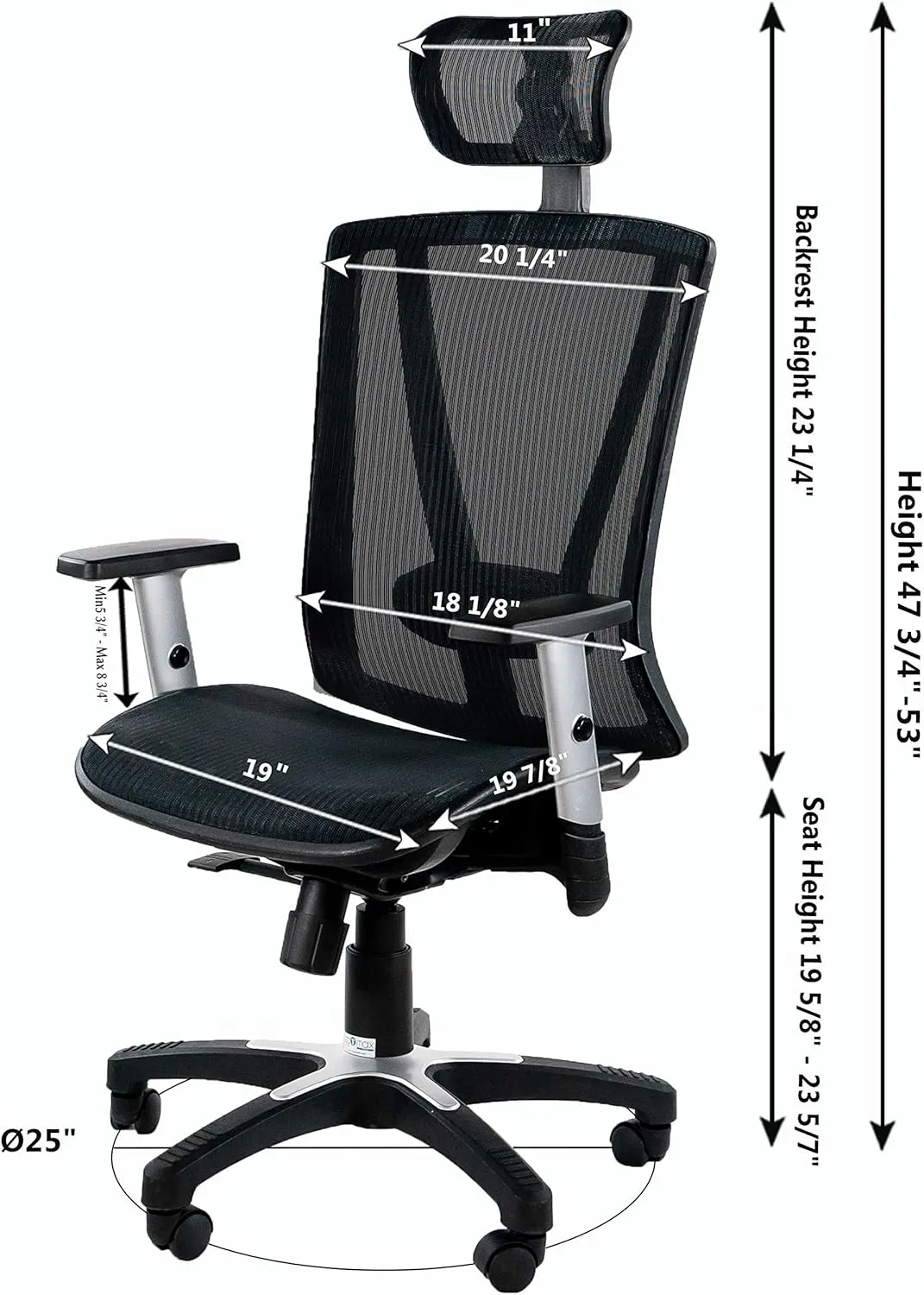 ErgoMax, MSH112BL Ergonomic Height Adjustable Home Office All Mesh Desk Chair, Lumbar Support & Back Relief Breathable Chair, 53 Inch Max, Blue