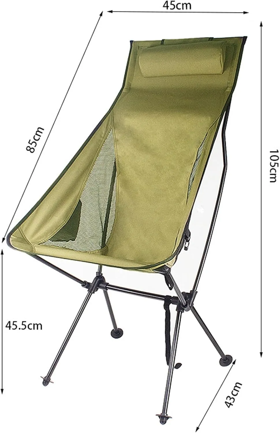 Ergonomic Camping Chair, Outdoor Folding Moon Chair with Headrest Side Pocket Aluminum Alloy Frame Collapsible Chair for Camping Backpacking Hiking White