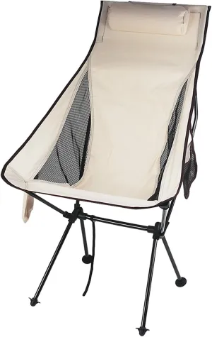 Ergonomic Camping Chair, Outdoor Folding Moon Chair with Headrest Side Pocket Aluminum Alloy Frame Collapsible Chair for Camping Backpacking Hiking White