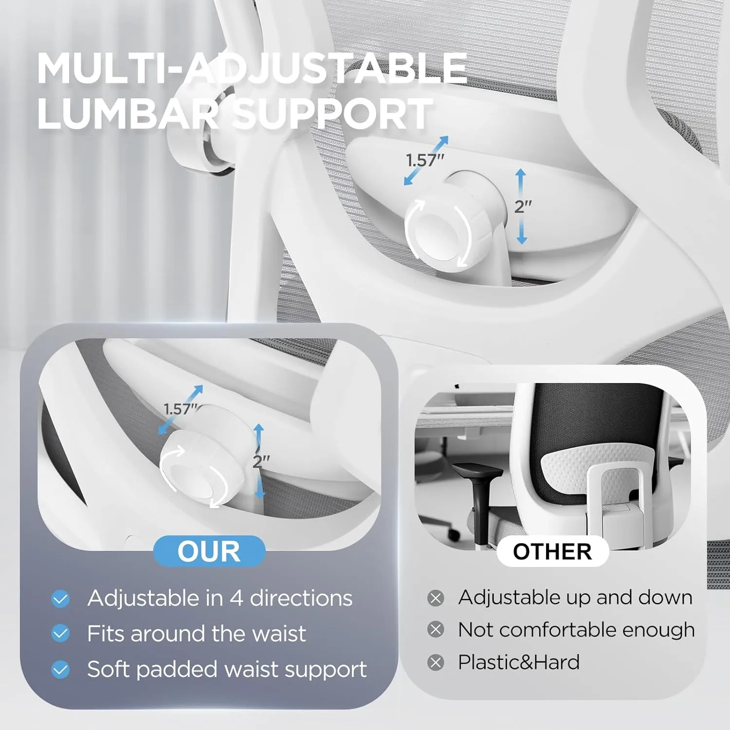 Ergonomic Office Chair with Footrest,Ultra Thick Reclining Office Desk Chair with Adjustable 2D Lumbar Support and Headrest,Spring Cushion,High Back Premium Mesh Computer Chair Office Chairs,Grey