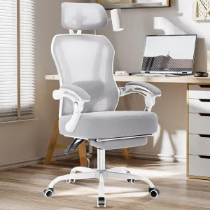 Ergonomic Office Chair with Footrest,Ultra Thick Reclining Office Desk Chair with Adjustable 2D Lumbar Support and Headrest,Spring Cushion,High Back Premium Mesh Computer Chair Office Chairs,Grey