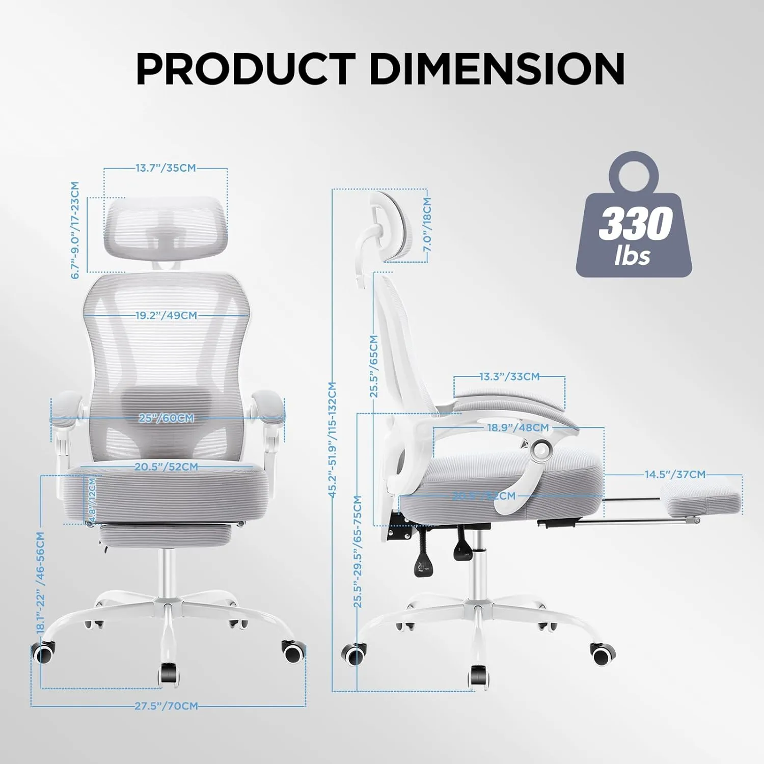 Ergonomic Office Chair with Footrest,Ultra Thick Reclining Office Desk Chair with Adjustable 2D Lumbar Support and Headrest,Spring Cushion,High Back Premium Mesh Computer Chair Office Chairs,Grey