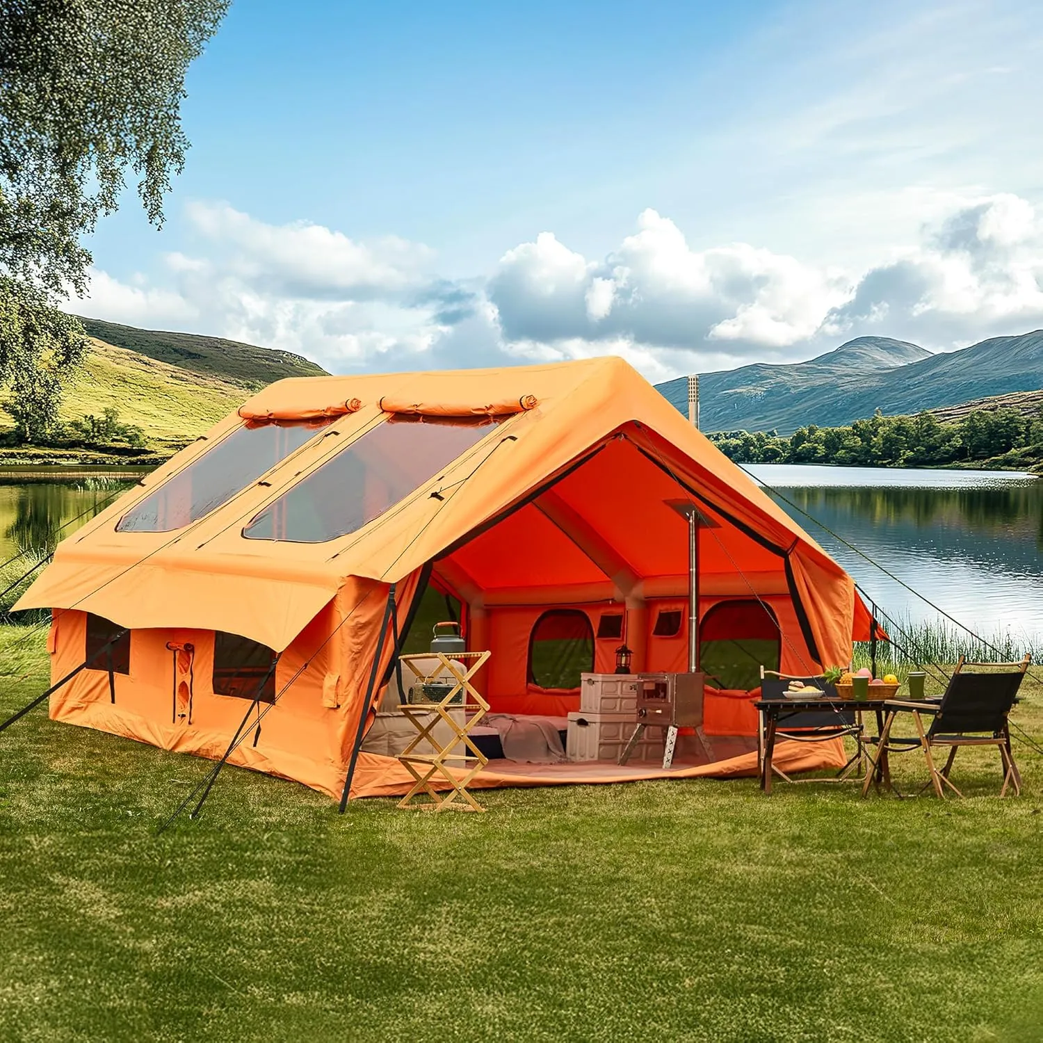 EROMMY Large Inflatable Camping Tent, Blow Up Tent with Room, Easy Set-up