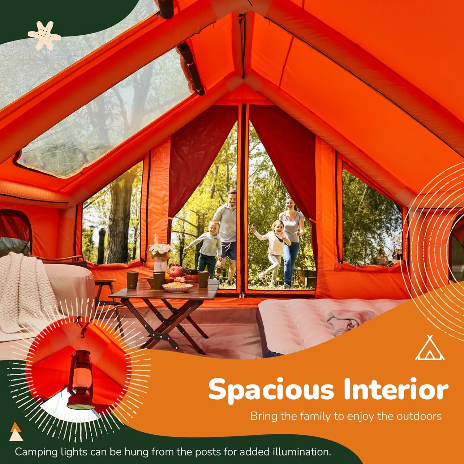 EROMMY Large Inflatable Camping Tent, Blow Up Tent with Room, Easy Set-up