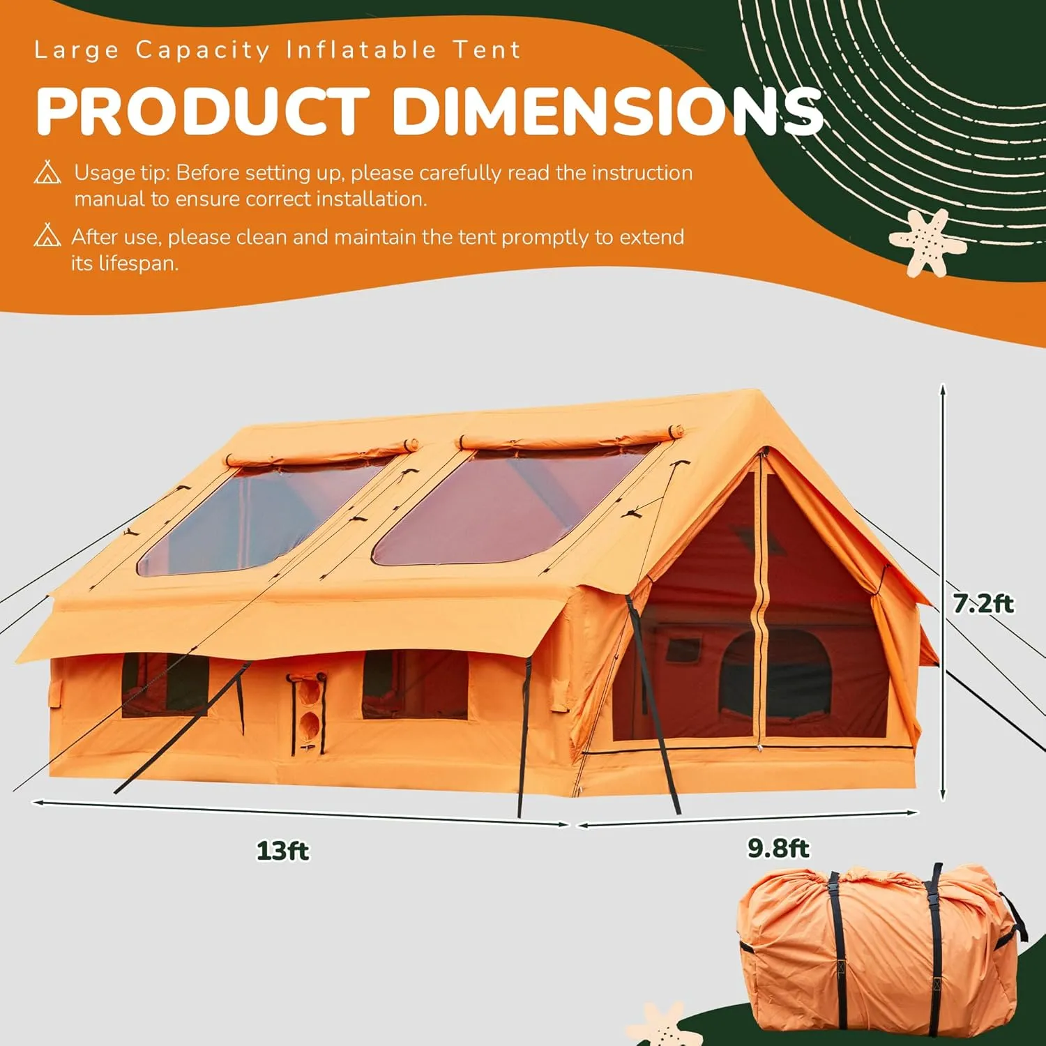 EROMMY Large Inflatable Camping Tent, Blow Up Tent with Room, Easy Set-up