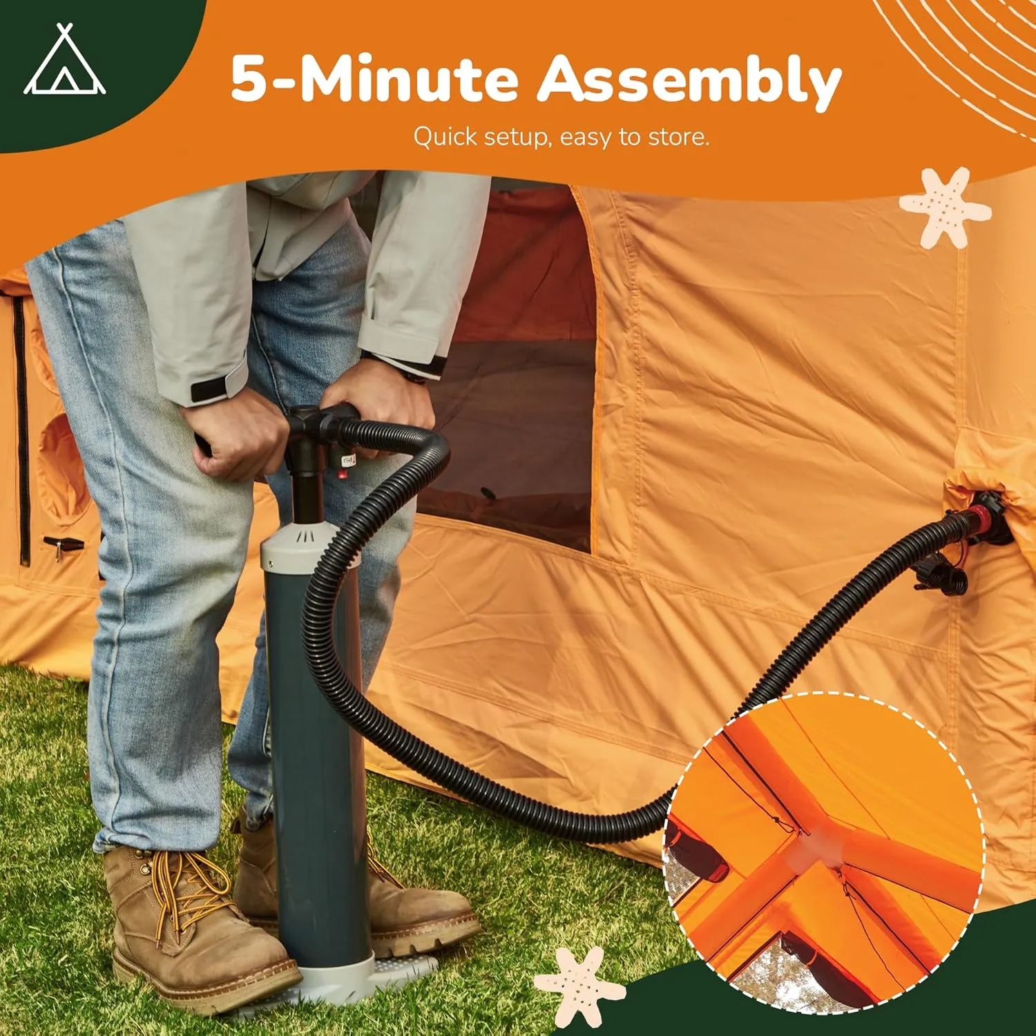 EROMMY Large Inflatable Camping Tent, Blow Up Tent with Room, Easy Set-up