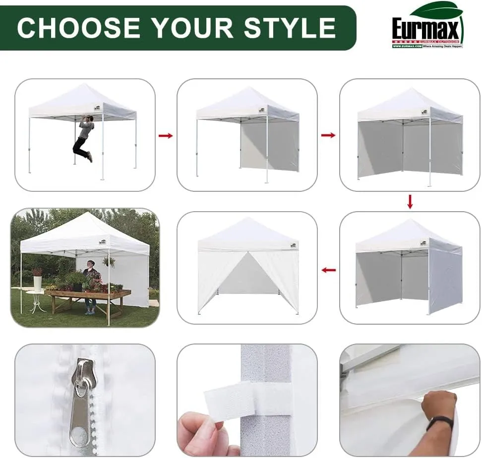 Eurmax USA 10 x 10 Pop up Canopy Commercial Tent Outdoor Instant Canopies Party Shelter with 4 Full Zippered Walls and Roller Bag Bonus Sand Bags(Black)