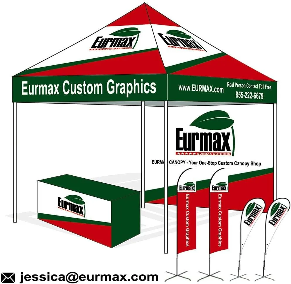 Eurmax USA 10 x 10 Pop up Canopy Commercial Tent Outdoor Instant Canopies Party Shelter with 4 Full Zippered Walls and Roller Bag Bonus Sand Bags(Black)