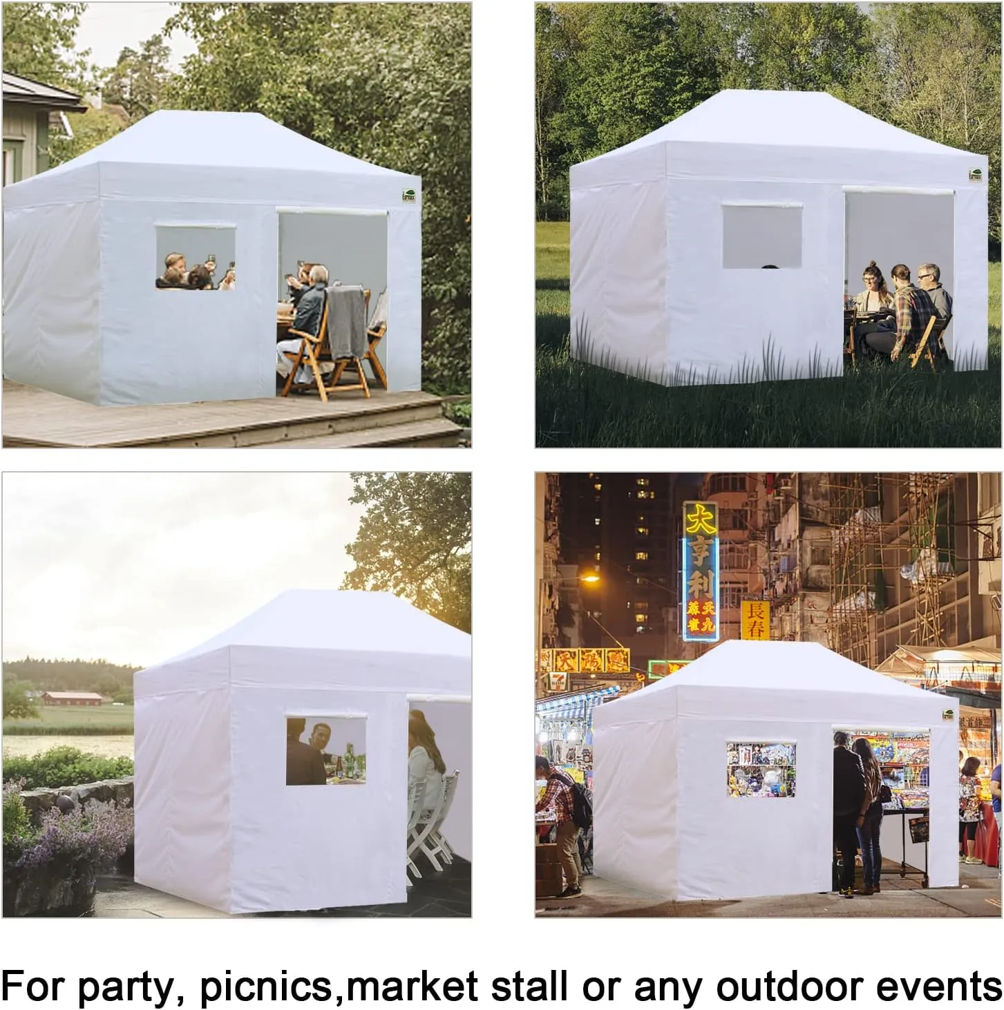 Eurmax USA Full Zippered Walls for 10 x 15 Easy Pop Up Canopy Tent,Enclosure Sidewall Kit with Roller Up Mesh Window and Door 4 Walls ONLY,NOT Including Frame and Top（Sky Blue）