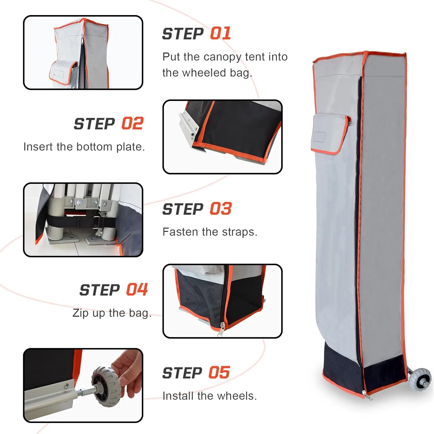 Eurmax USA Heavy Duty Wheeled Roller Bag Pop up Canopy Tent Universal Rolling Storage Bag for 10x20 Canopy Instant Tent (Grey)