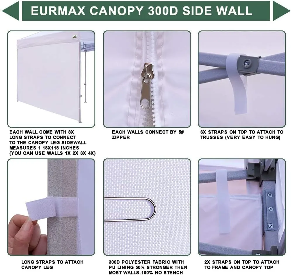 Eurmax USA Instant Canopy SunWall Tent Sidewalls for 10x10 Pop Up Canopy Tent,1 Pack Sidewall Only (White)