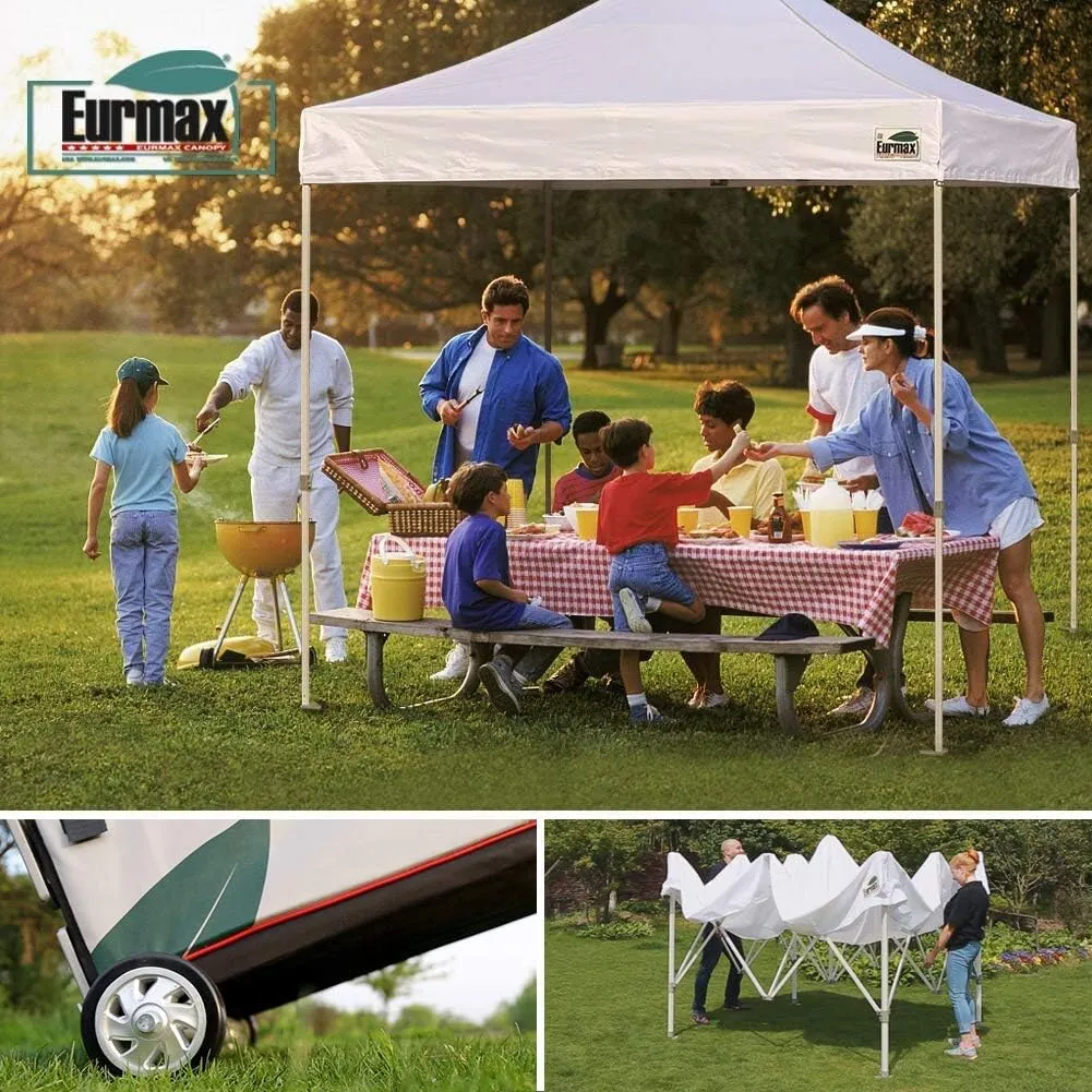 Eurmax USA Pro 10x10 Pop Up Canopy Wedding Party Tent Instant Outdoor Gazebo Pavilion Canopies BBQ Cater Events Aluminum Frame Commercial Grade Bonus Roller Bag (White)