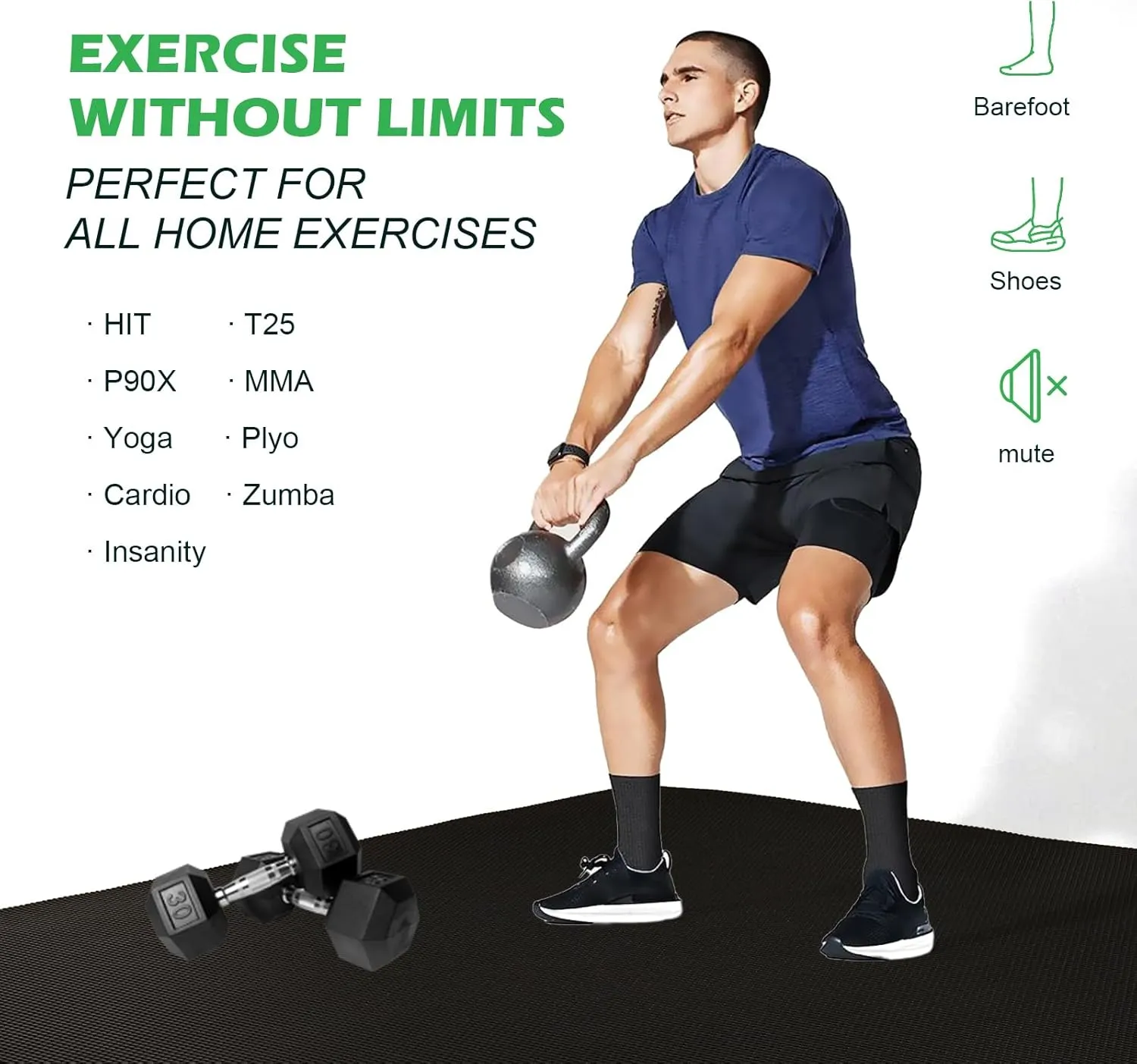 Extra Thick Large Gsmmatwin Exercise Mat 9'x6'/7'x5'/6'x4' (8mm) For Home Gym, Non-Slip Pro Workout Mat, Ideal for Yoga, Plyo, Weights, MMA, Jump Rope, Cardio, Fitness, Shoe Friendly