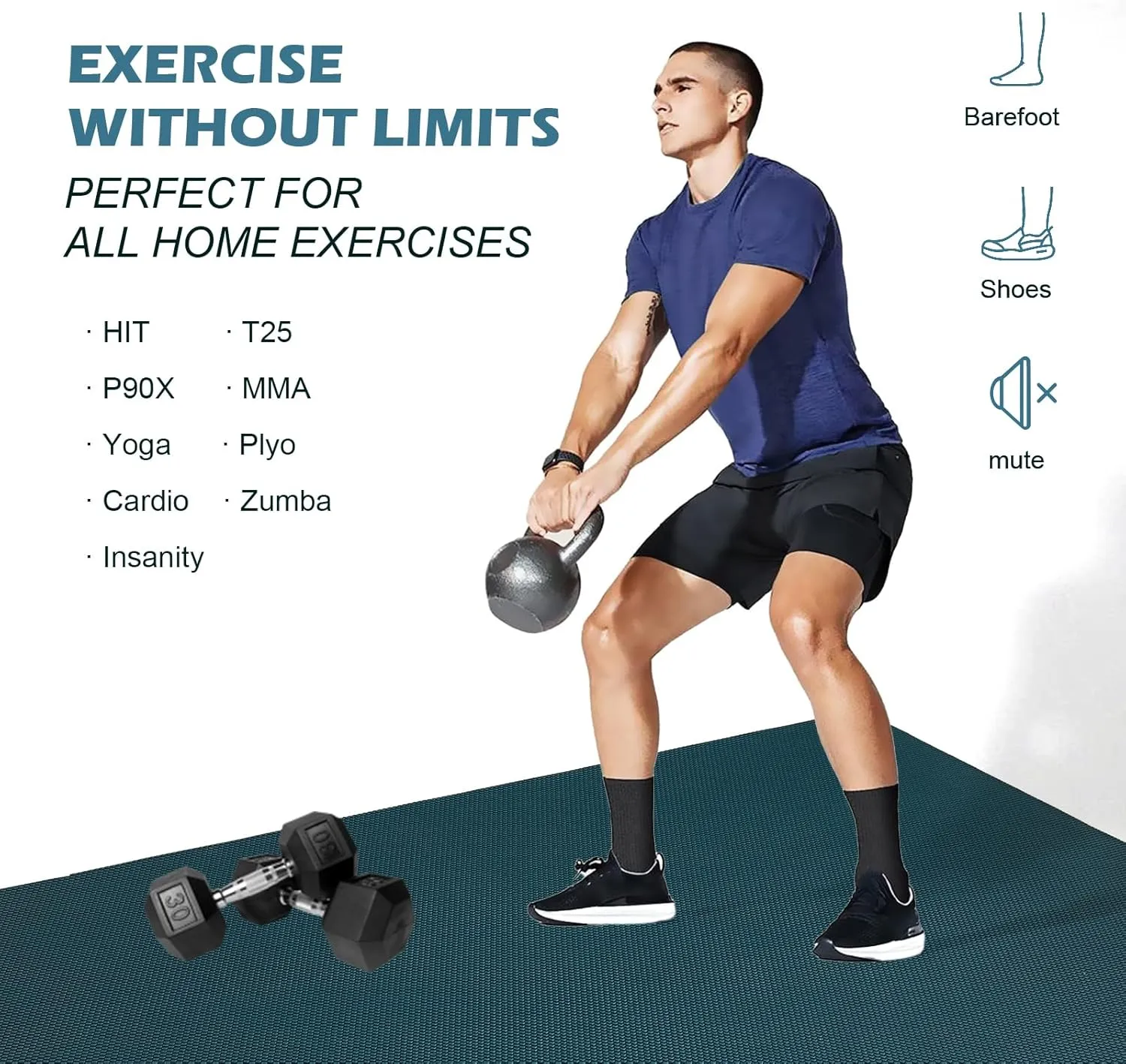Extra Thick Large Gsmmatwin Exercise Mat 9'x6'/7'x5'/6'x4' (8mm) For Home Gym, Non-Slip Pro Workout Mat, Ideal for Yoga, Plyo, Weights, MMA, Jump Rope, Cardio, Fitness, Shoe Friendly