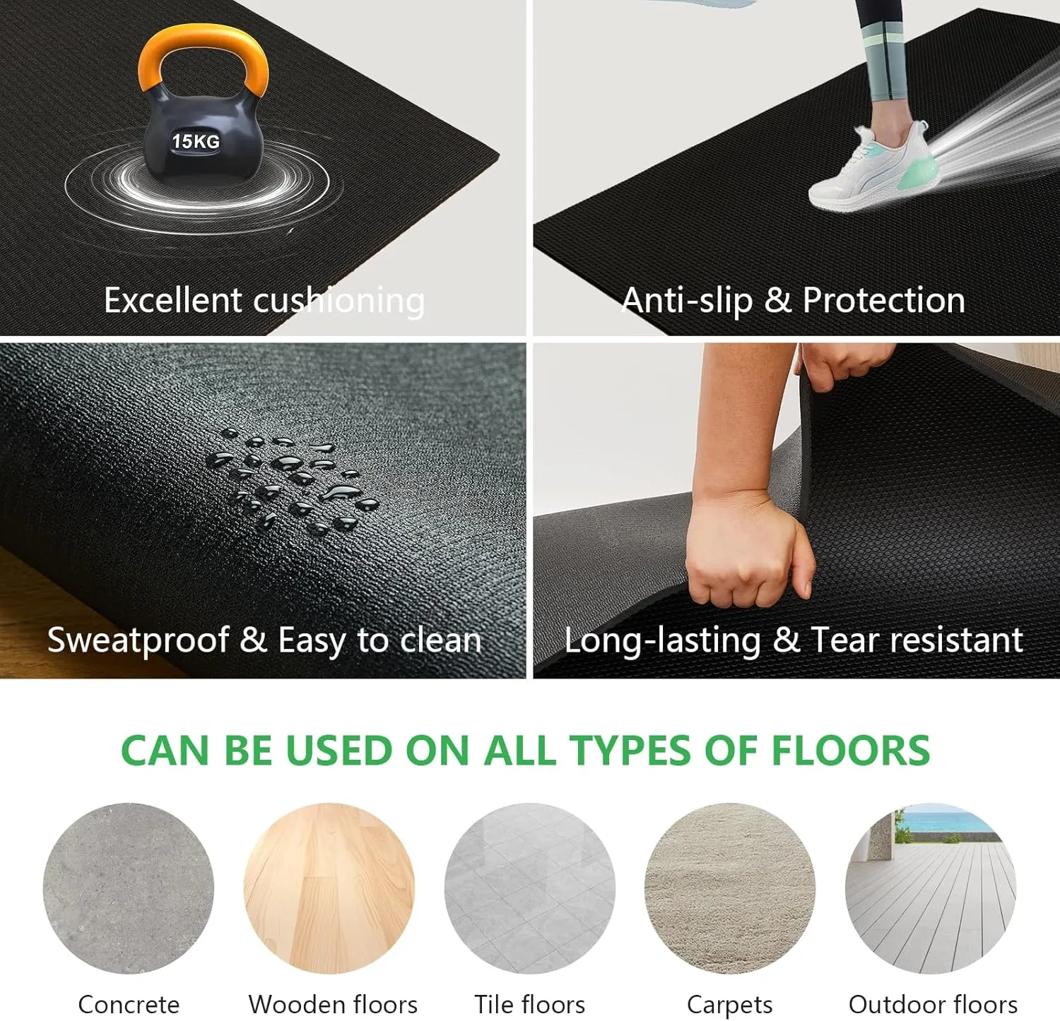Extra Thick Large Gsmmatwin Exercise Mat 9'x6'/7'x5'/6'x4' (8mm) For Home Gym, Non-Slip Pro Workout Mat, Ideal for Yoga, Plyo, Weights, MMA, Jump Rope, Cardio, Fitness, Shoe Friendly