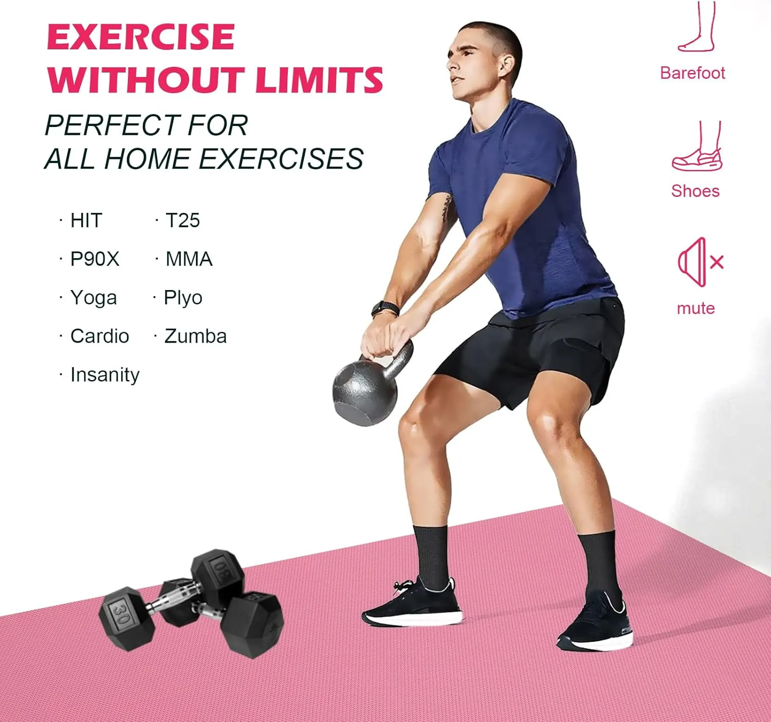 Extra Thick Large Gsmmatwin Exercise Mat 9'x6'/7'x5'/6'x4' (8mm) For Home Gym, Non-Slip Pro Workout Mat, Ideal for Yoga, Plyo, Weights, MMA, Jump Rope, Cardio, Fitness, Shoe Friendly
