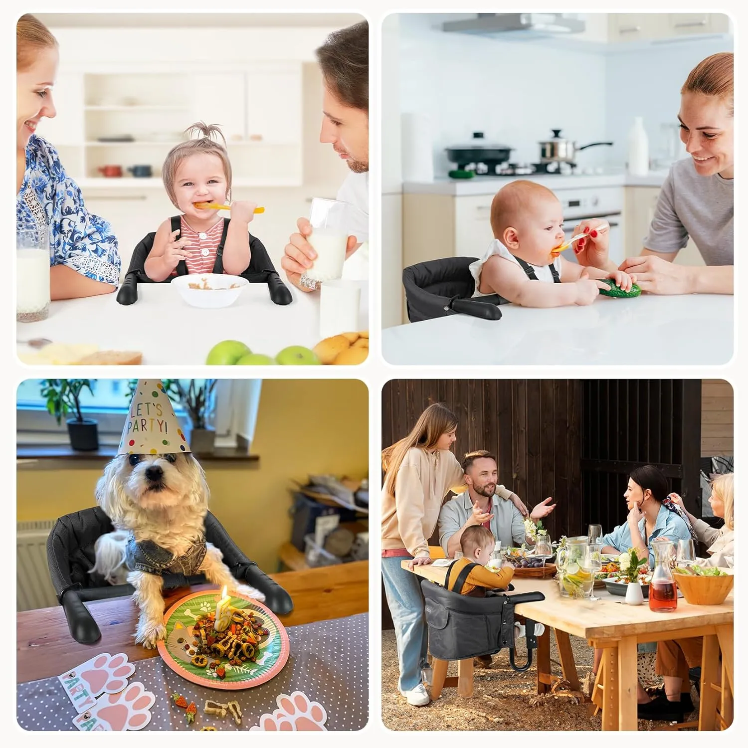 Ezebaby Hook on High Chairs, Secure Clip on High Chair for Baby, Compact Fold-Flat for Easy Storage, Fast Table Chair with Baby Seat, Portable Highchair Attaches to Table for Travel, Black, with Tray