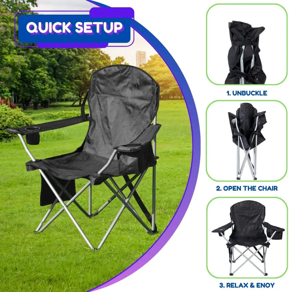 EZONE Set of 2 Camping Chairs with Built-in Ice Cooler, Portable Chair, Storage Pocket, Cup Holder, and Carry Bag Perfect for Camping, Tailgating, Fishing, Beach, and Lawn (2, Black)