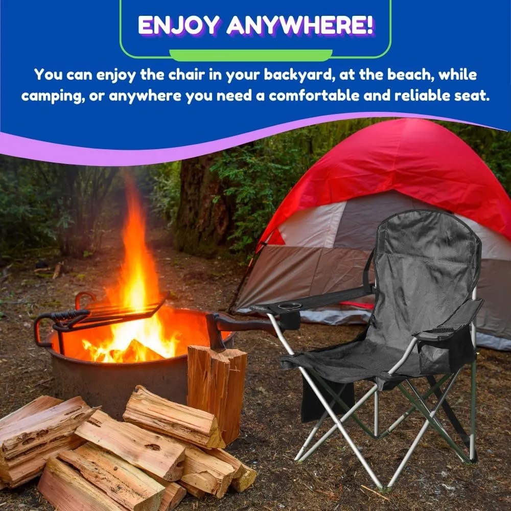 EZONE Set of 2 Camping Chairs with Built-in Ice Cooler, Portable Chair, Storage Pocket, Cup Holder, and Carry Bag Perfect for Camping, Tailgating, Fishing, Beach, and Lawn (2, Black)