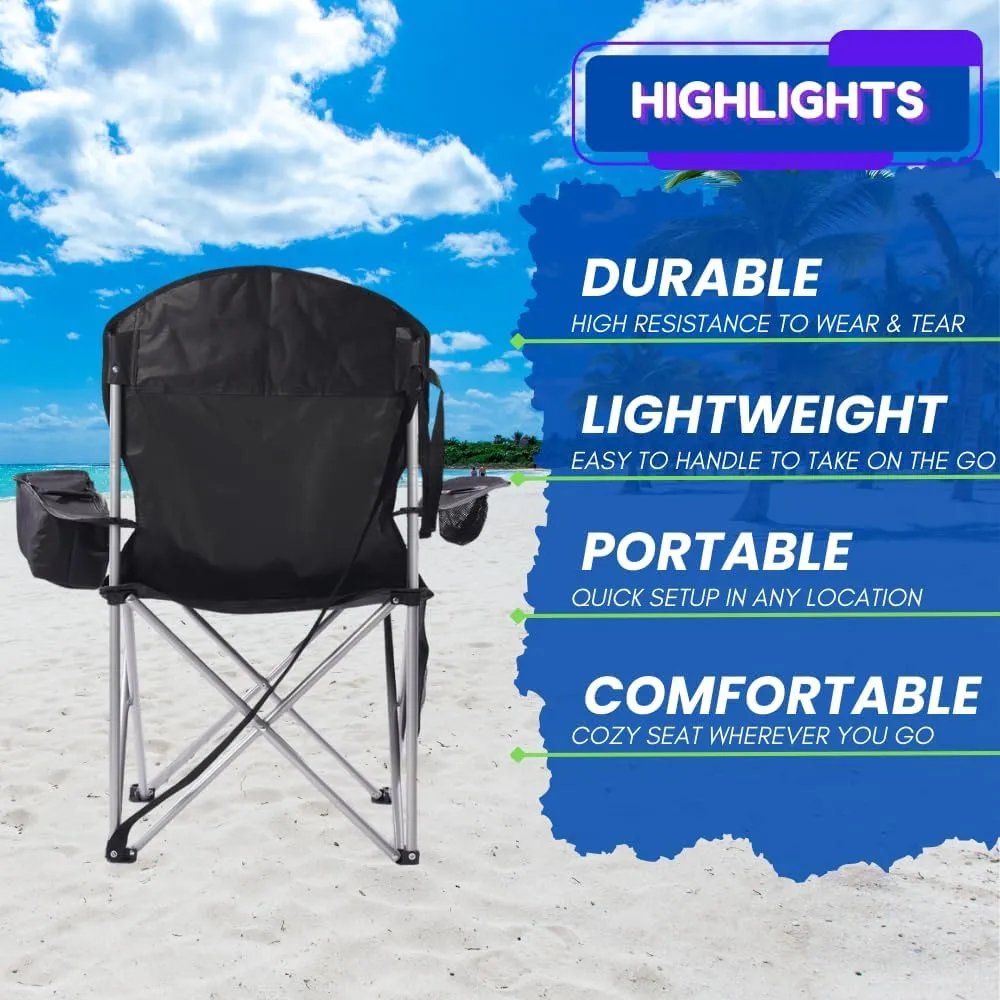 EZONE Set of 2 Camping Chairs with Built-in Ice Cooler, Portable Chair, Storage Pocket, Cup Holder, and Carry Bag Perfect for Camping, Tailgating, Fishing, Beach, and Lawn (2, Black)