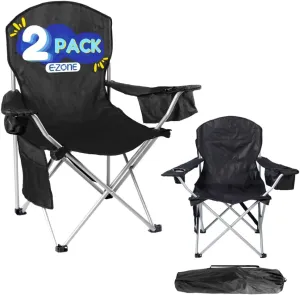 EZONE Set of 2 Camping Chairs with Built-in Ice Cooler, Portable Chair, Storage Pocket, Cup Holder, and Carry Bag Perfect for Camping, Tailgating, Fishing, Beach, and Lawn (2, Black)