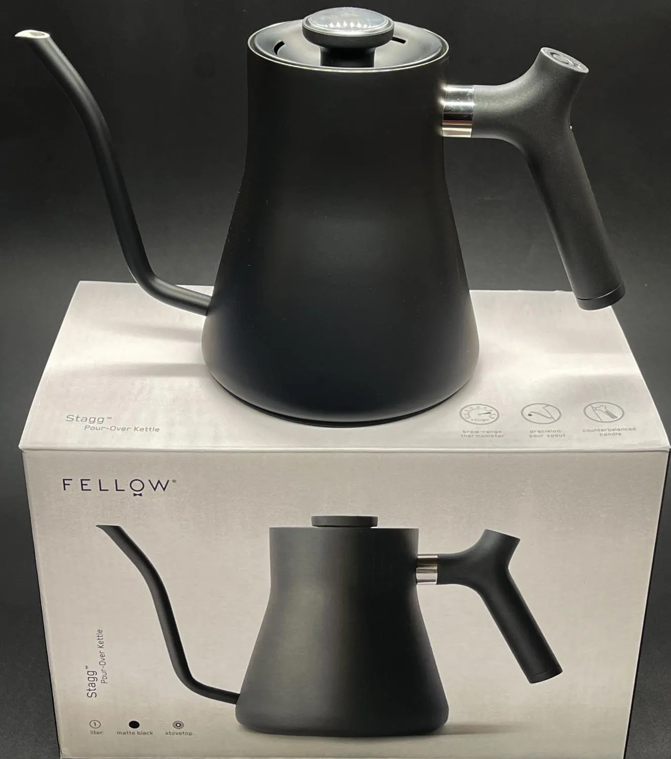 Fellow Matte Black Stovetop Gooseneck Pour-Over Kettle;Built-In Thermometer