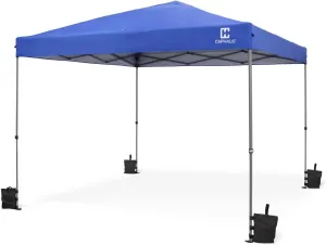 Fencer Wire 12ft x 12ft Pop Up Canopy Tent, Heavy-Duty Commercial Grade with Patented One-Push Central Locking, Portable and Instant Folding Shelter with Wheeled Carry Bag and Weight Bags, Blue