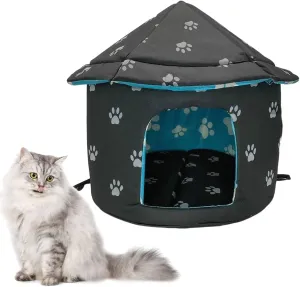 Fhiny Stray Cats Shelter, Waterproof Outdoor Cat Dog House Foldable Warm Pet Cave for Winter Yurt Wild Animal Tent Bed Anti-Slip Kitten Cave Hut for Feral Kitty Puppy Weatherproof