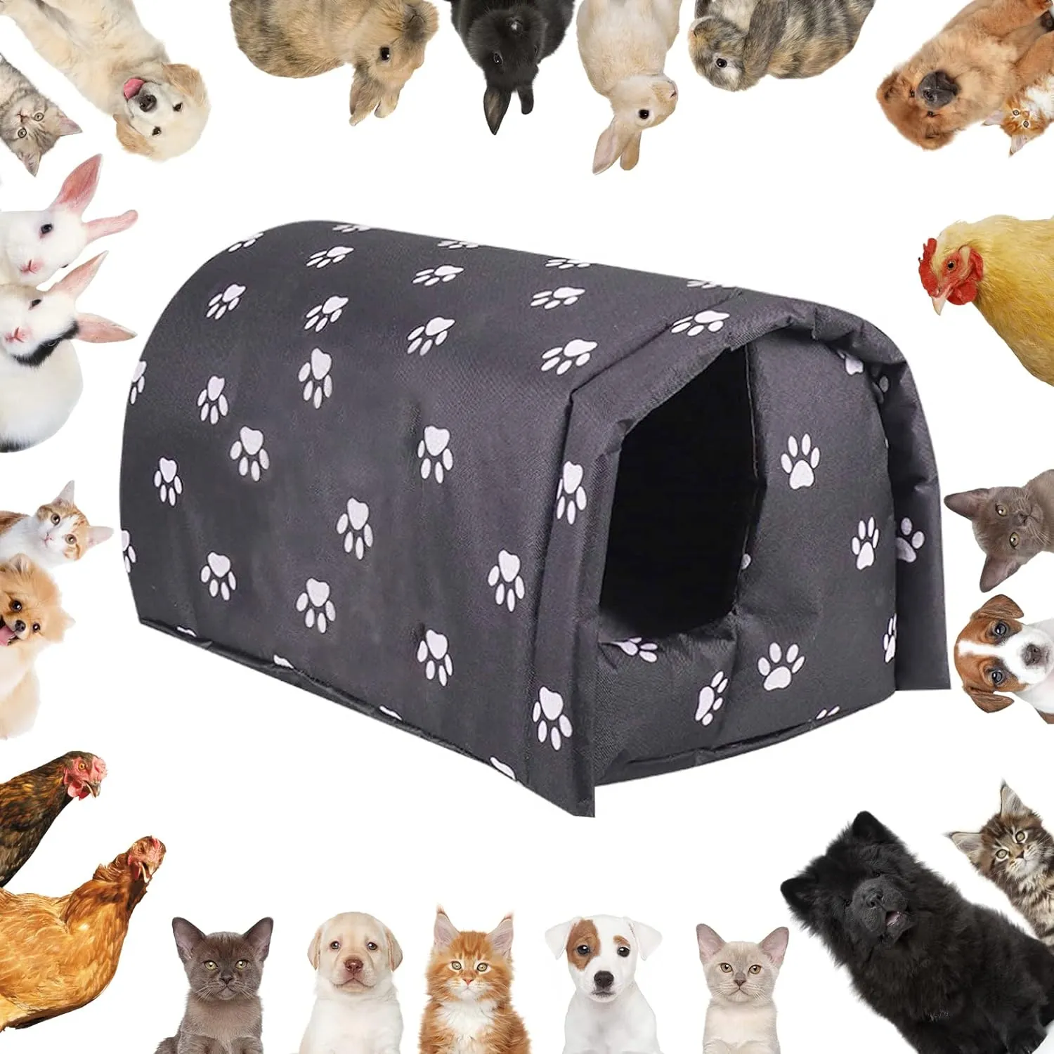 Fhiny Stray Cats Shelter, Waterproof Outdoor Cat House Foldable Warm Pet Cave for Winter Wild Animal Tent Bed Anti-Slip Kitten Cave for Feral Cat Dog Puppy Weatherproof Black (L:21.7"×16"×14.5")