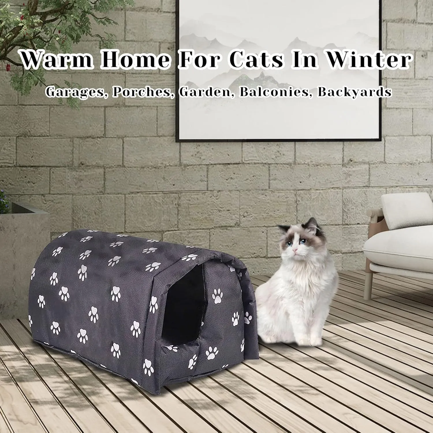 Fhiny Stray Cats Shelter, Waterproof Outdoor Cat House Foldable Warm Pet Cave for Winter Wild Animal Tent Bed Anti-Slip Kitten Cave for Feral Cat Dog Puppy Weatherproof Black (L:21.7"×16"×14.5")