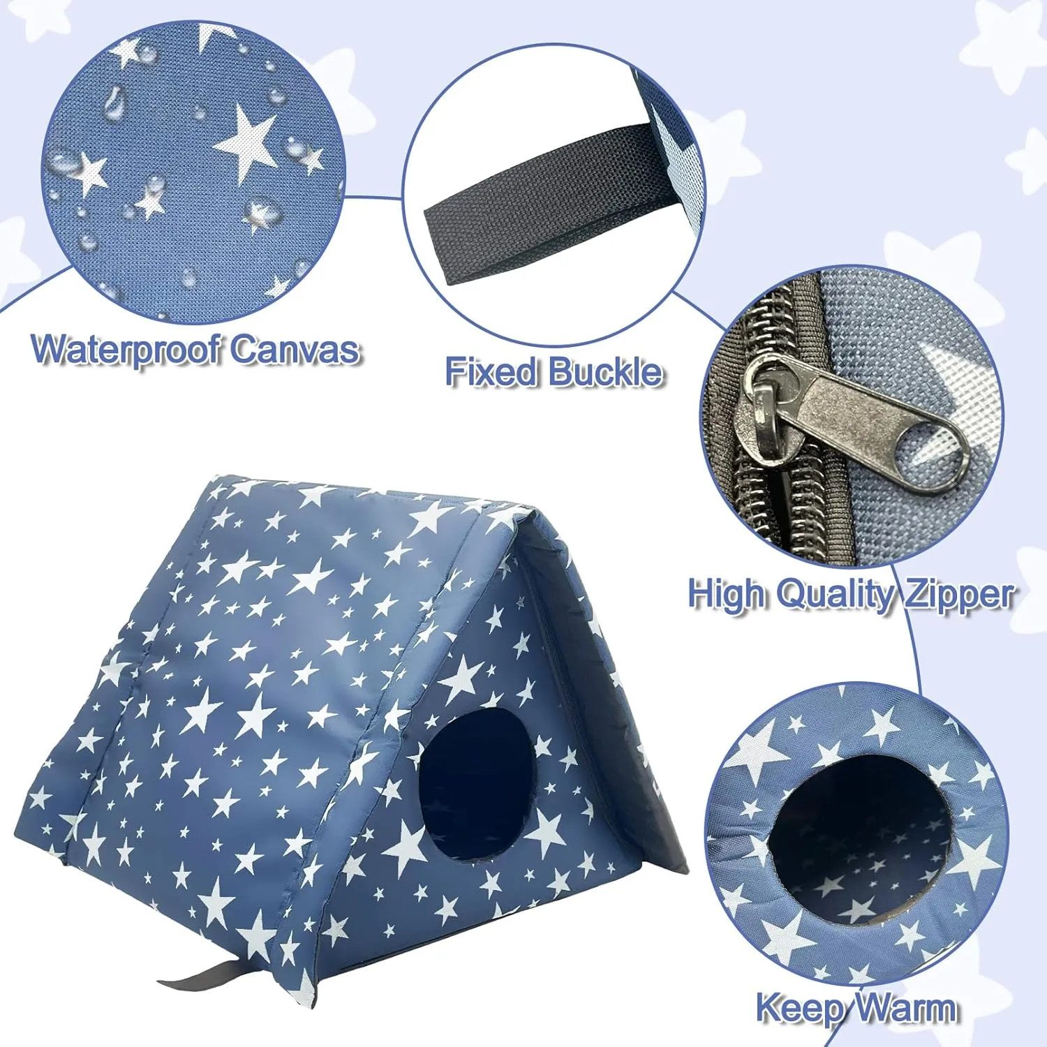 Fhiny Stray Cats Shelter, Waterproof Outdoor Cat House Foldable Warm Pet Cave for Winter Wild Animal Tent Bed Anti-Slip Kitten Cave for Feral Cat Dog Puppy Weatherproof (M, Blue)