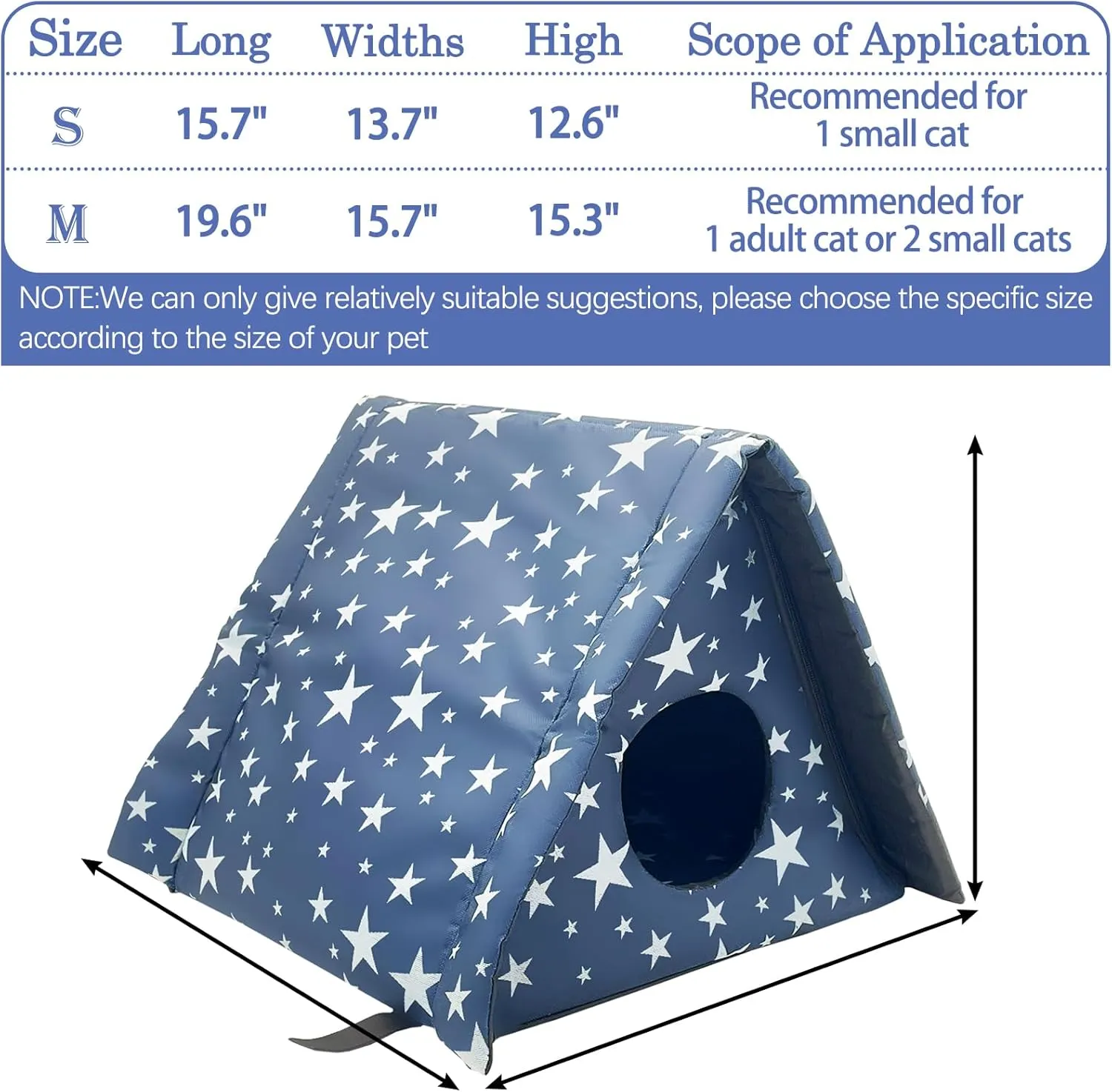 Fhiny Stray Cats Shelter, Waterproof Outdoor Cat House Foldable Warm Pet Cave for Winter Wild Animal Tent Bed Anti-Slip Kitten Cave for Feral Cat Dog Puppy Weatherproof (M, Blue)