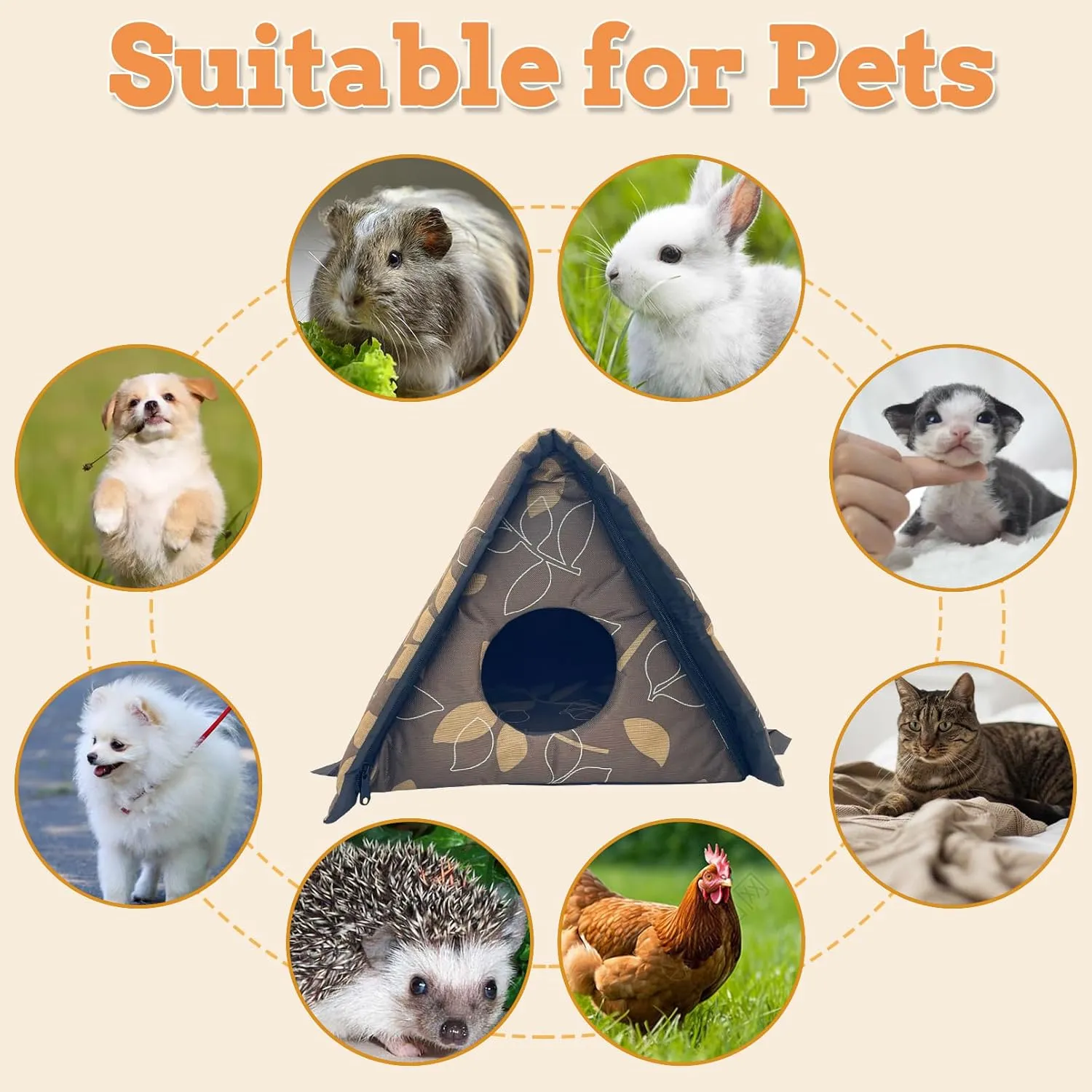 Fhiny Stray Cats Shelter, Waterproof Outdoor Cat House Foldable Warm Pet Cave for Winter Wild Animal Tent Bed Anti-Slip Kitten Cave for Feral Cat Dog Puppy Weatherproof (M, Brown)