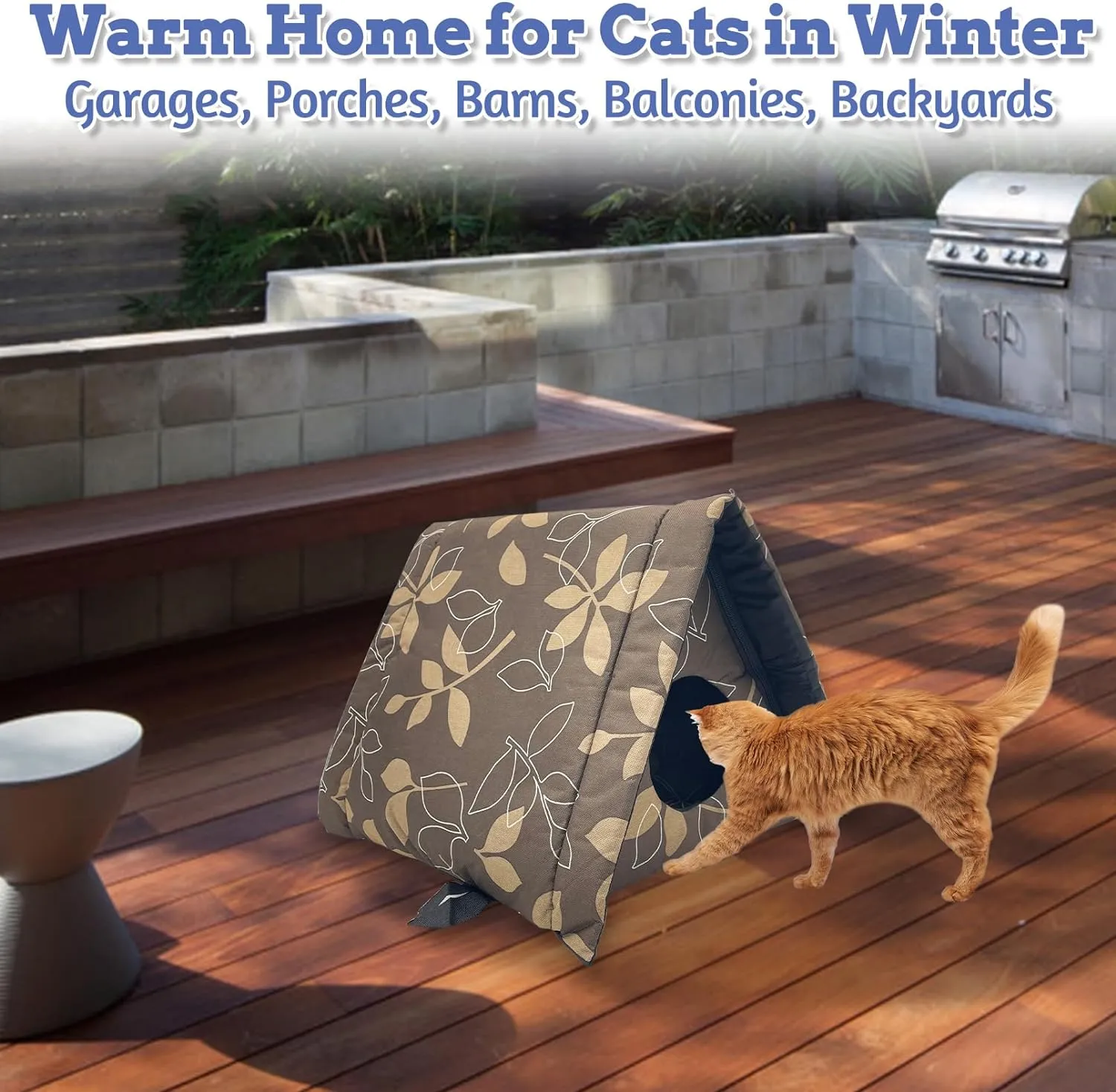Fhiny Stray Cats Shelter, Waterproof Outdoor Cat House Foldable Warm Pet Cave for Winter Wild Animal Tent Bed Anti-Slip Kitten Cave for Feral Cat Dog Puppy Weatherproof (M, Brown)