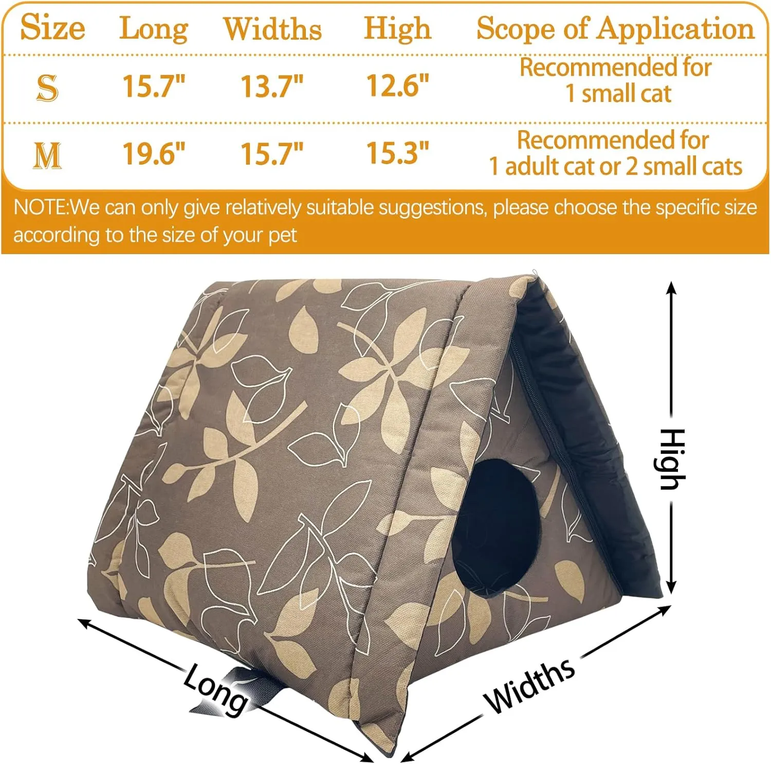 Fhiny Stray Cats Shelter, Waterproof Outdoor Cat House Foldable Warm Pet Cave for Winter Wild Animal Tent Bed Anti-Slip Kitten Cave for Feral Cat Dog Puppy Weatherproof (M, Brown)